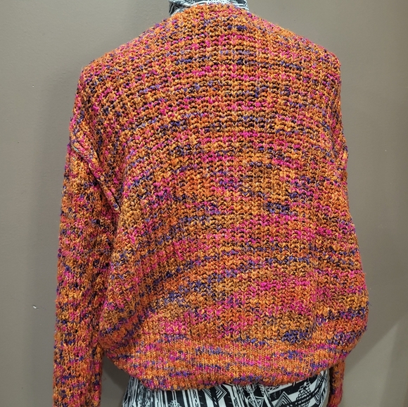 Chelsea & Theodore Confetti Knit V-Neck Oversized Sweater Orange Size M - Picture 3 of 7